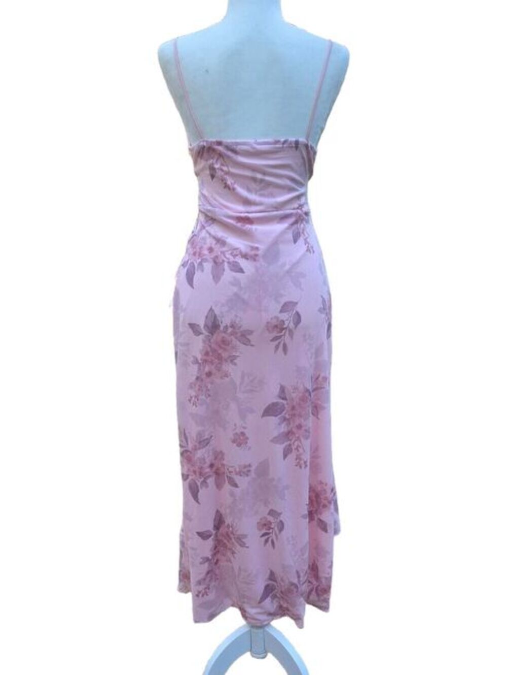Pink Floral Cami Midi Dress Corset Waist Ruffled Slit Fairycore Garden Medium - Picture 2 of 8